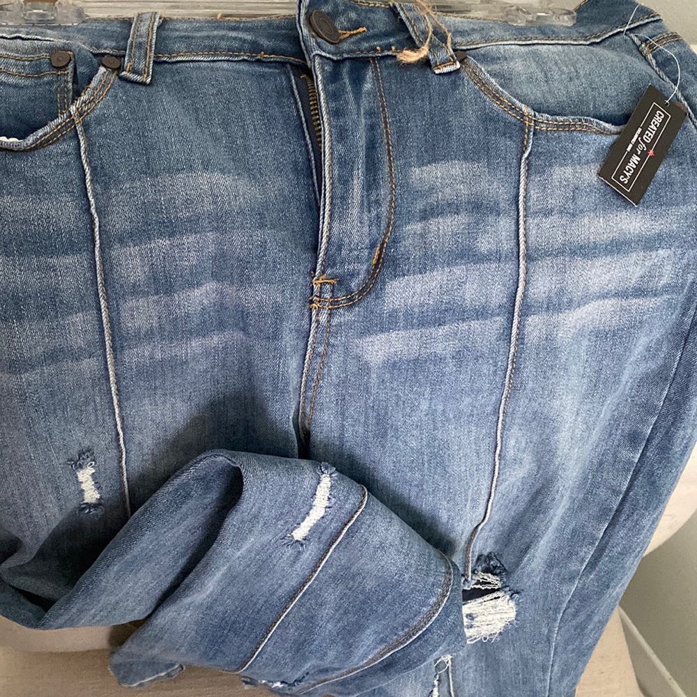 Recycled denim jeans, High Rise, slim leg, tags attached